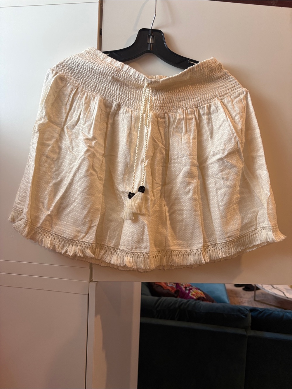 Zara Cream Mini Skirt with Tassel Detail